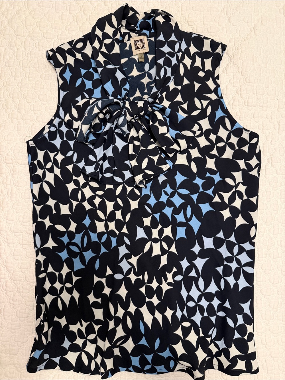 Anne Klein Black White & Light Blue Tie-Neck Sleeveless Camisole